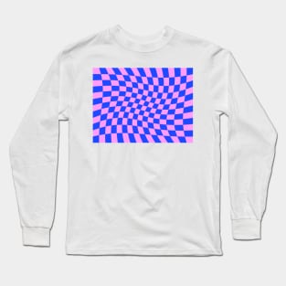 Twisted Checkered Square Pattern - Blue & Pink Long Sleeve T-Shirt